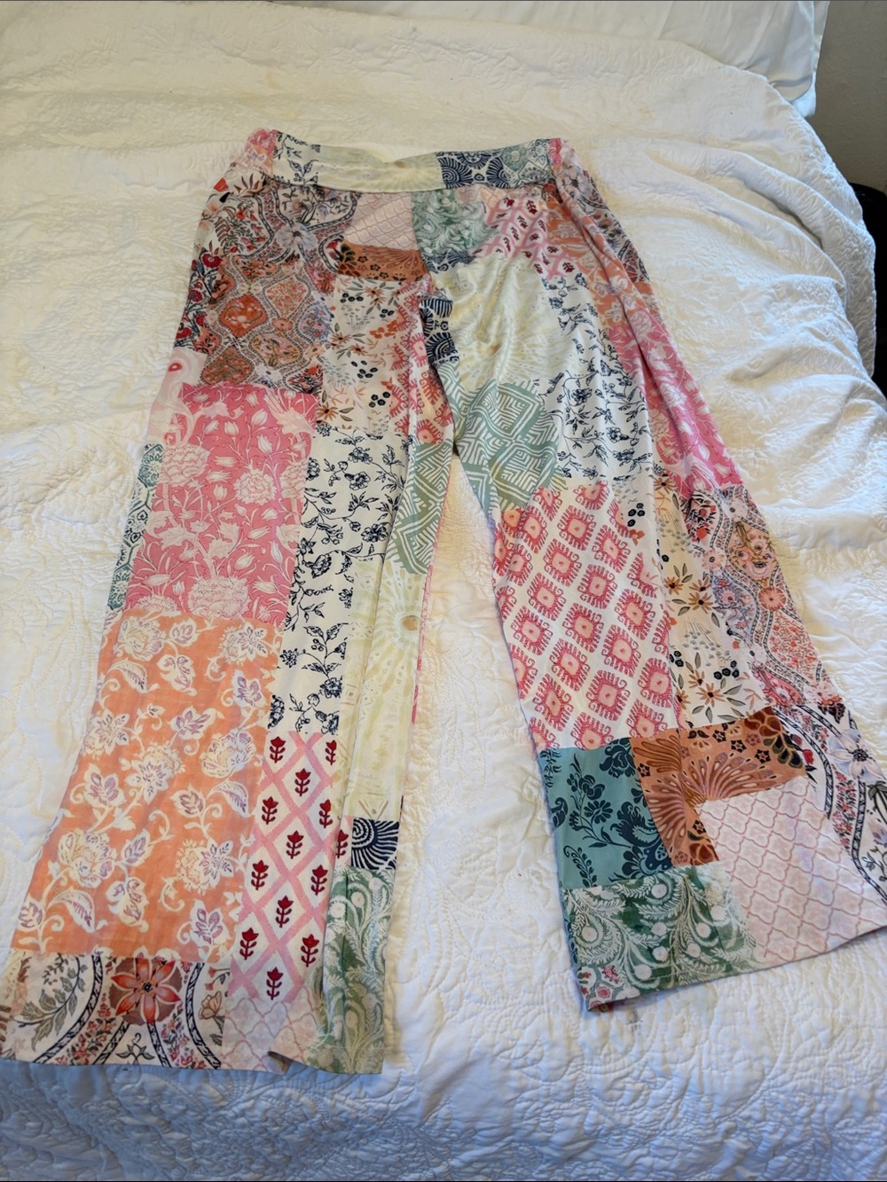 Patchwork Printed satin Wide Leg Pants - Multi Color